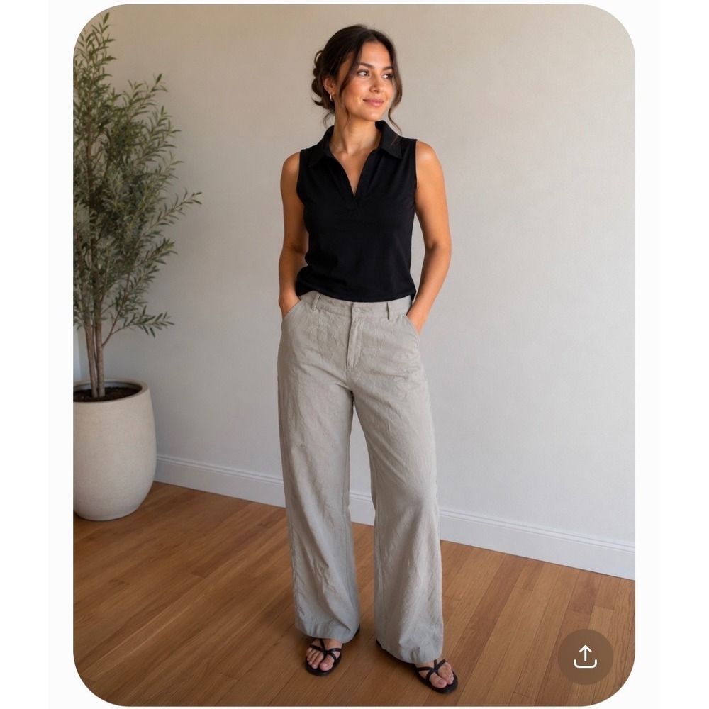 A New Day Womens Wide Leg‎ Linen Blend Pleated Pants Sage Green Size 18 Regular